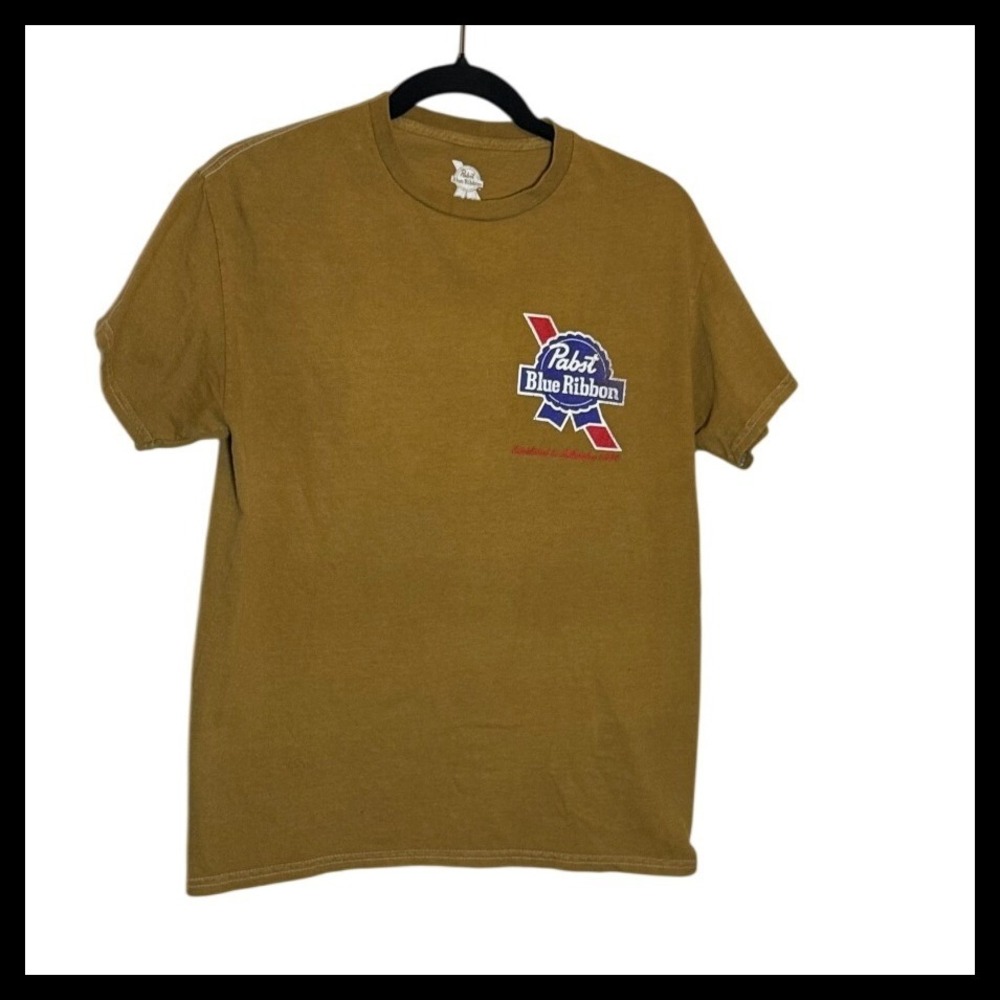 Pabst Blue Ribbon PBR Mens Small T-Shirt Brown Cowboy Rodeo Graphic Beer Tee S